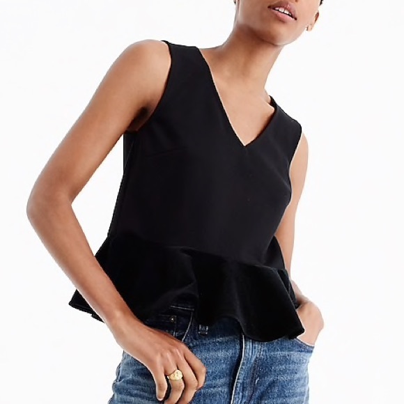 J. Crew Tops - J. Crew black V-neck sleeveless velvet peplum top